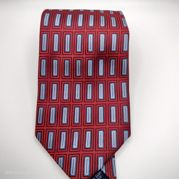 Henry Jacobson Tie Necktie Silk Hand Made Red Blue Geometric Pattern - Picture 9 of 9